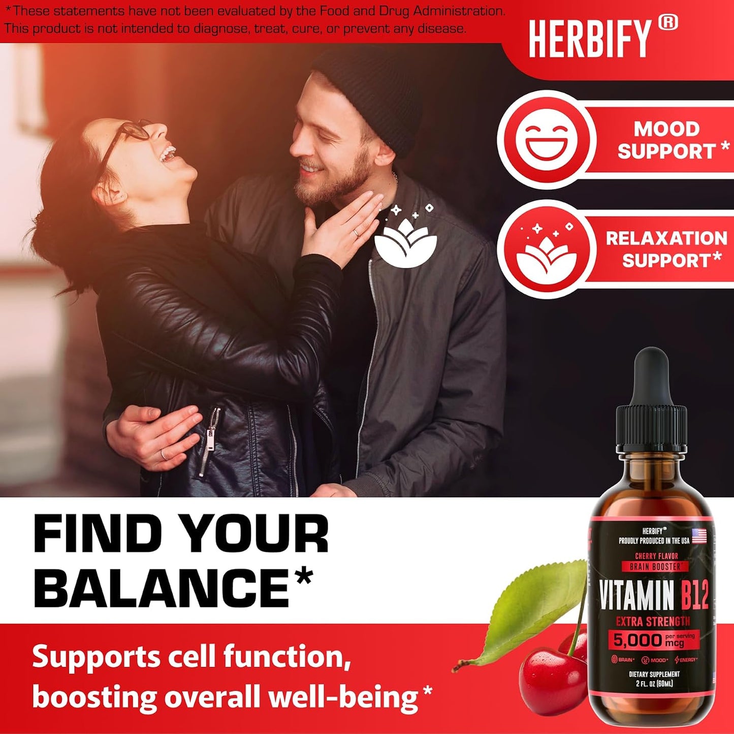 HERBIFY Vitamin B12 Methylated Multivitamin Energy Supplements for Women & Men - Liquid B12 Vitamins 5000 Mcg Methylcobalamin - Energy Support and Immune Health Liquid Vitamin - 30 Days Supply - 2 Oz