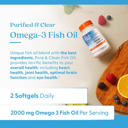 Doctor's Best Omega 3 Fish Oil Supplement for Women & Men - Source of DHA, EPA, & Omega-3 Fatty Acids, Purified, High 2000 mg Potency, Heart Health Support, Non-GMO, Gluten Free - 120 Marine Softgels