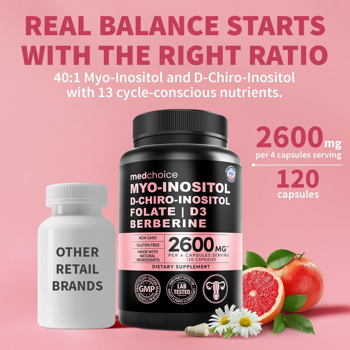 MEDCHOICE 29-in-1 Methylated Multivitamin for Men & Women with Omega 3, Active B12, 5-MTHF Folate (70ct) & 14-in-1 Women’s Inositol Complex Supplement - 40:1 Myo & D-Chiro Inositol (120ct) Bundle