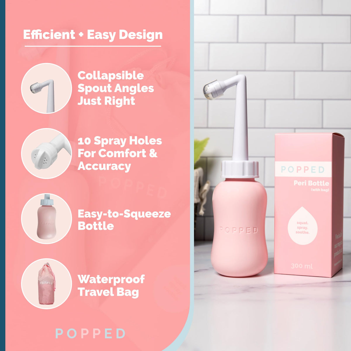 Popped Peri Bottle for Postpartum Care | Portable Bidet | Spray Bottle for Pain Relief, Tears