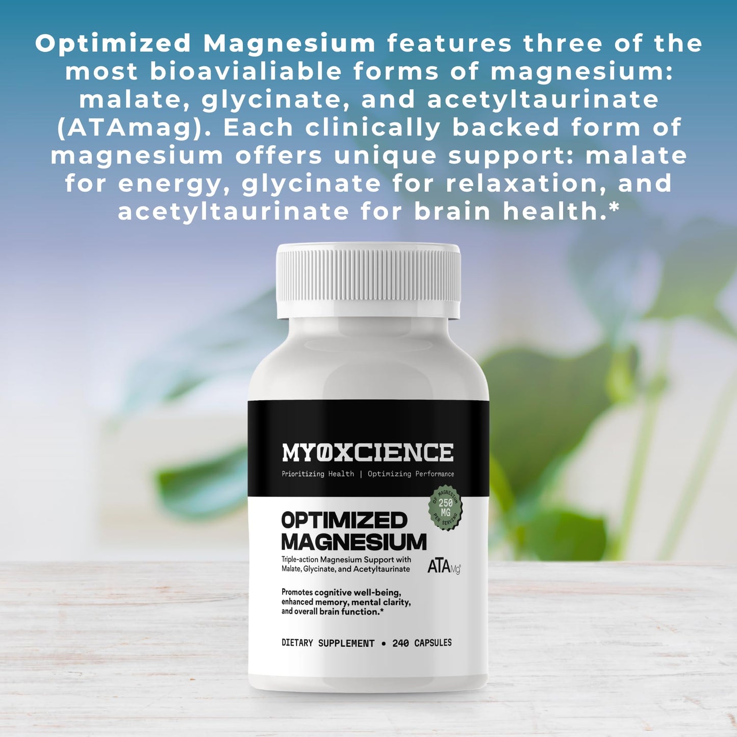 MYOXCIENCE Optimized Magnesium Glycinate + Magnesium Taurate (as ATAmag®) for High Brain Bioavailability to Support Stress Relief and Sleep | 30 Servings