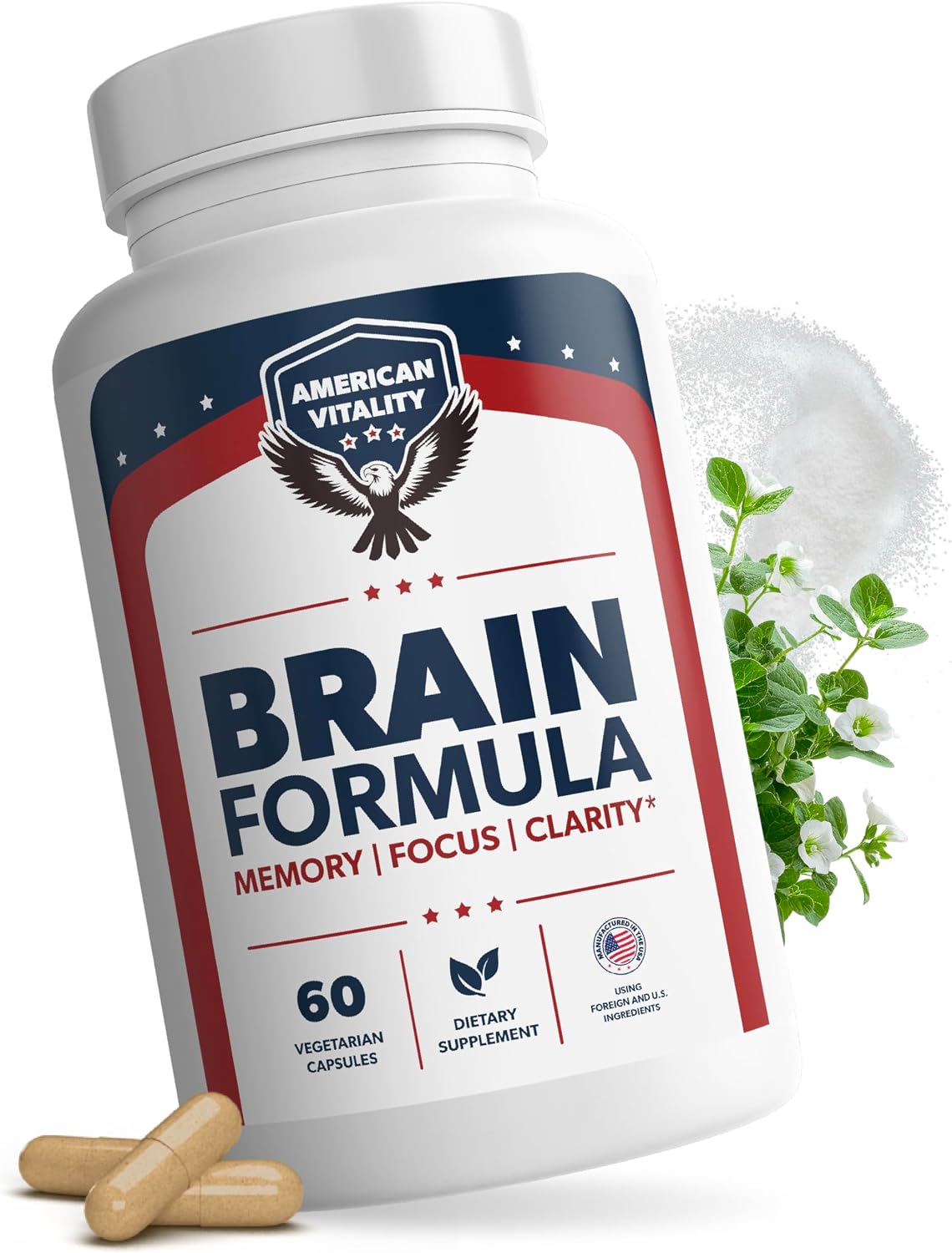 Brain Formula | Brain Health Supplements | Niacin, Vitamin B6 & GABA, Nutritional Support Mental Performance, 30 Days Supply, 60 Capsules