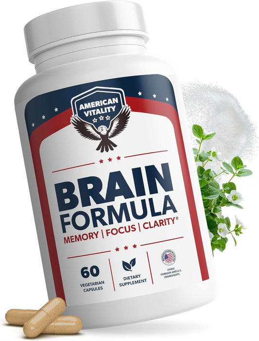 Brain Formula | Brain Health Supplements | Niacin, Vitamin B6 & GABA, Nutritional Support Mental Performance, 30 Days Supply, 60 Capsules