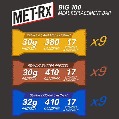 MET-Rx Big 100 Colossal Protein Bars, Healthy Meal Replacement Snack, Variety Pack