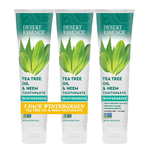 Desert Essence Tea Tree Oil Toothpaste - Mint - 6.25 Ounce - Refreshing Taste - Deep Cleans Teeth & Gums - Helps Fight Plaque - Sea Salt - Pure Essential Oil - Baking Soda - Promotes Healthy Mouth