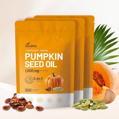 VivoNu Pumpkin Seed Oil with Saw Palmetto Capsules | Cold Pressed, Pure Virgin Oil, Essential Fatty Acids & Phytosterols | 300 SoftgelsSupports Hair, Urinary, Bladder & Prostate Health | Non-GMO