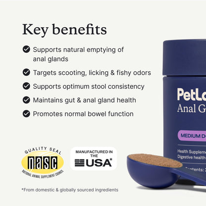 PetLab Co. Anal Gland Support Powder, Tailored, Small | Size-specific beet pulp, psyllium husk and probiotics to support firm stools and gland expression