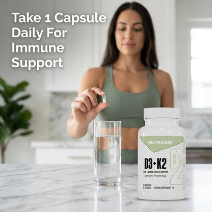NutraBio Vitamin D3 K2 | 5000 IU D3 as Cholecalciferol with Vitamin K2 as MENA-Q MK7 (180mcg) | Support Bone and Heart Health | Non-GMO, Gluten Free, Lactose Free | 60 Vegetable Capsules