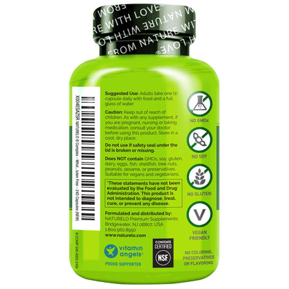 NATURELO Vitamin B Complex,120 Capsules, Vegan, CoQ10, Methyl Folate, Biotin, Fruit & Veg Blend, Supports Energy and Healthy Stress Response, Super B Complex Vitamins for Women and Men