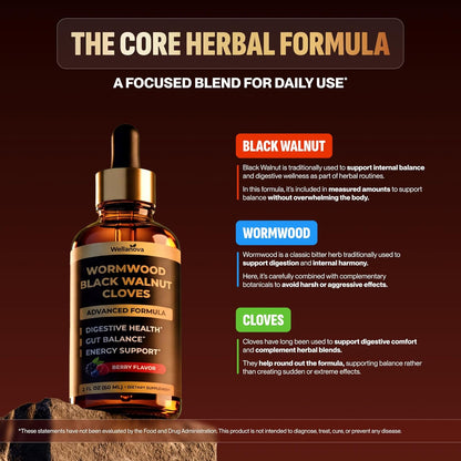 Wormwood Black Walnut Clove Cleanse for Humans - Advanced Detox for Adults | Gut Health Supplement With Wormwood Herb, Black Walnut Hull, Clove, Garlic, Pumpkin Seed, PAU D'Arco, Soursop
