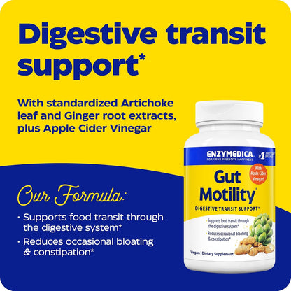 Enzymedica Gut Motility with Apple Cider Vinegar, Artichoke, 30 Caps | Supports digestive movement with ginger and botanical extracts