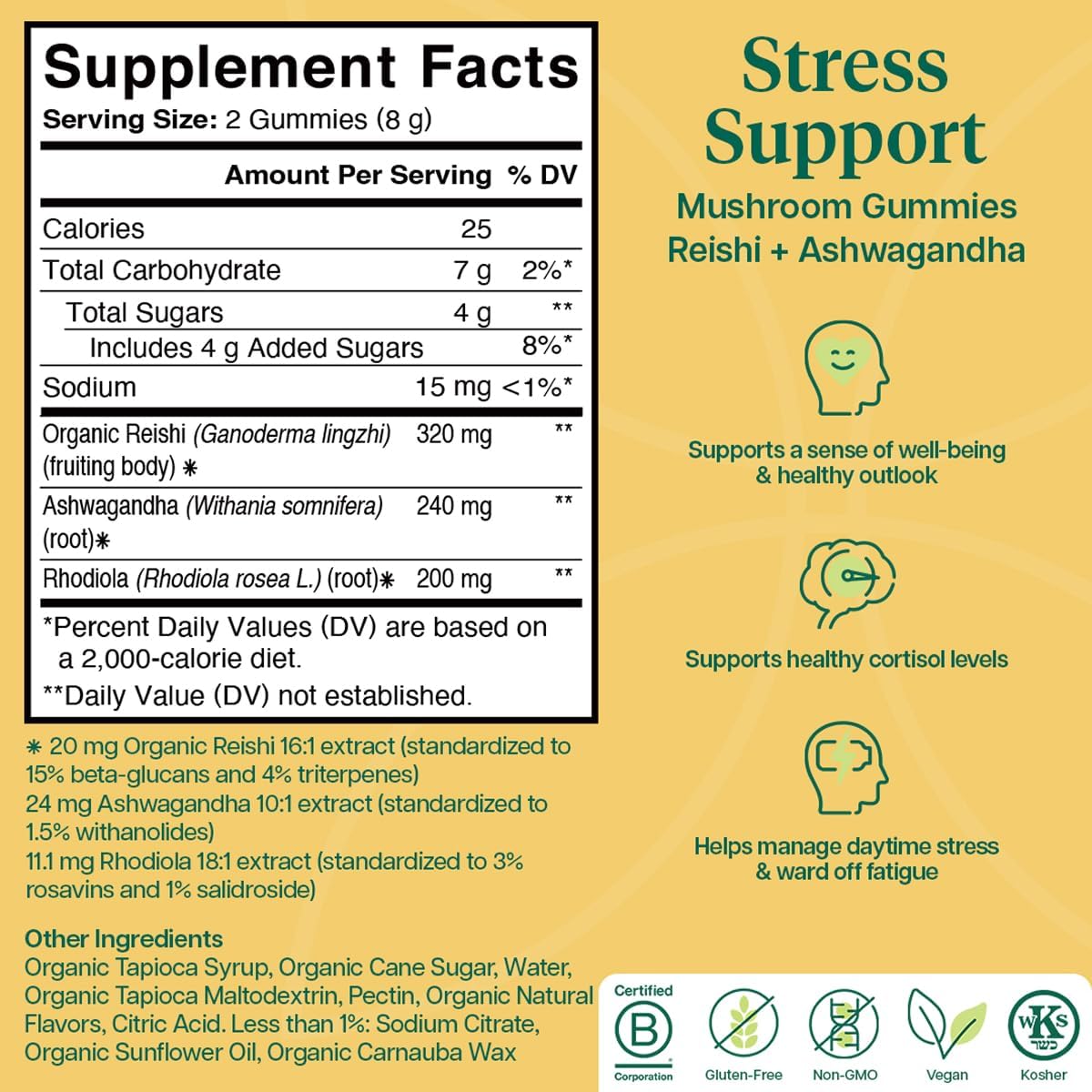 Charlotte's Web Stress Support Mushroom Gummies w/Reishi, Ashwagandha, Rhodiola Rosea Supplement — Natural Supplement — Strawberry-Flavored Ashwagandha Gummies (30 Servings)