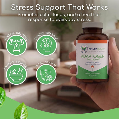 Adaptogen Immune, Adaptogens Supplements, Ashwagandha Supplements with Siberian Ginseng, Astragalus Root, and More - Promotes Healthy Body Functioning - Stress Relief Supplement, 120 Capsules