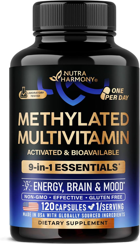 Methylated Multivitamin - B2, B6, 5-MTHF & B12 | Antioxidants C & E | Vitamin D3 & K2 - for Men & Women - 9-in-1 MTHFR Supplement with TMG - Energy, Brain & Mood - Vegan - Lab Tested - 120 Capsules