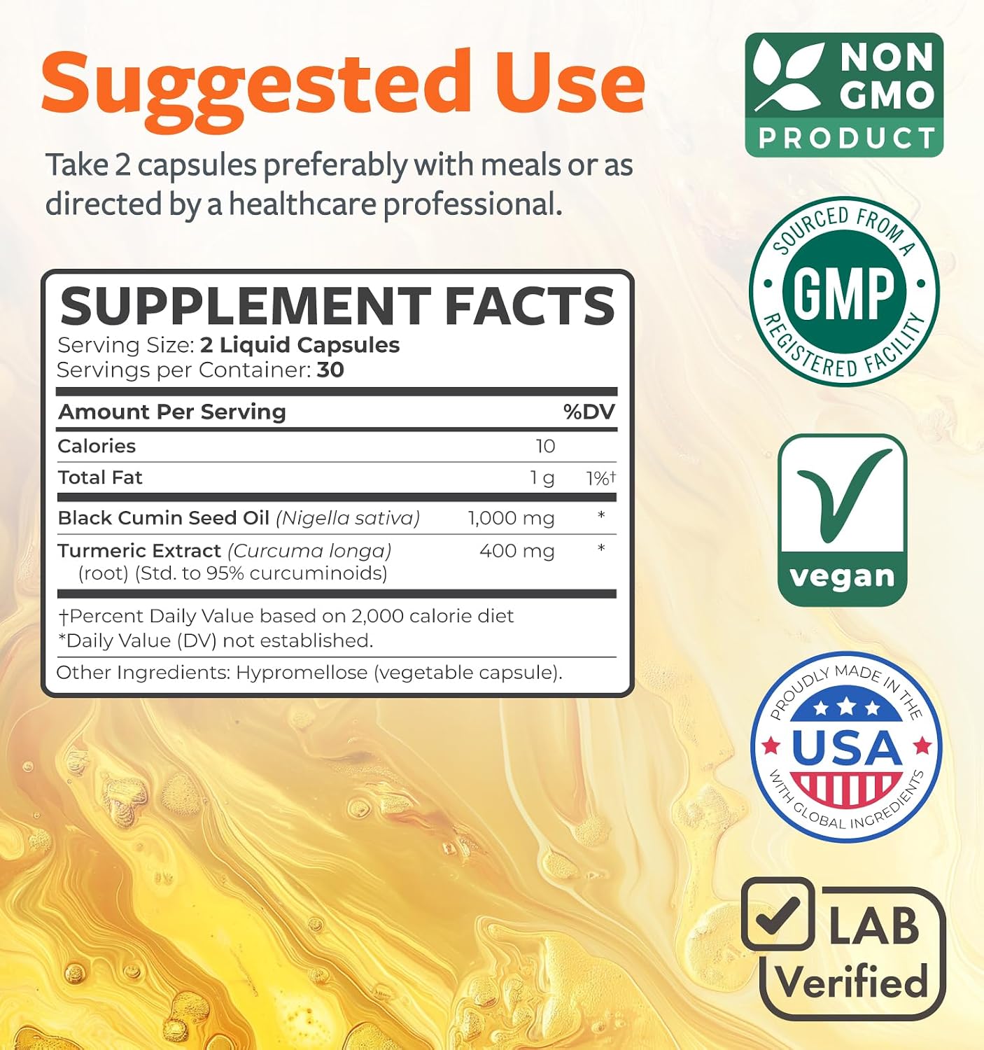 Cold-Pressed Black Seed Oil Capsules - Vegan Non-GMO Nigella Sativa Black Seed Oil Supplement with Turmeric Extract for Comfort Mobility & Immune Support - Curcuminoid & Thymoquinone-Rich (1 Month)
