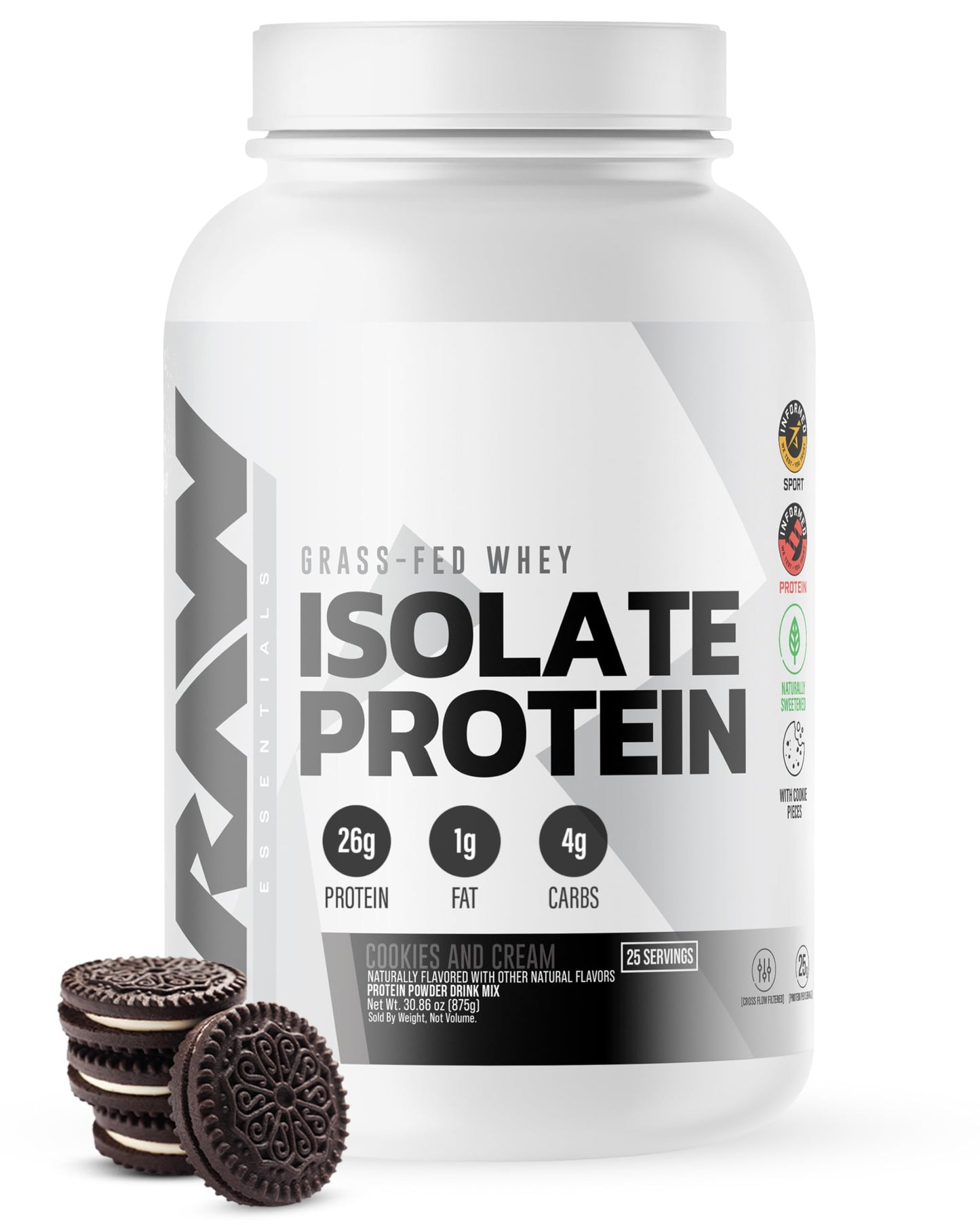 RAW Whey Isolate Protein Powder, Dark Chocolate - 100% Grass-Fed Sports Nutrition Whey Protein Powder for Muscle Growth & Recovery - Low-Fat, Low Carb, Naturally Flavored & Sweetened - 25 Servings