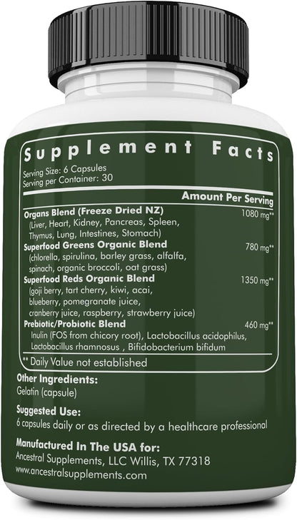 Ancestral Supplements Greens Bundle & Frother Wand – Organic Superfood Greens & Reds Blend with Spirulina, Chlorella, Grass Fed Beef Organs, and Probiotics for Gut Health, Rechargeable Electric Froth