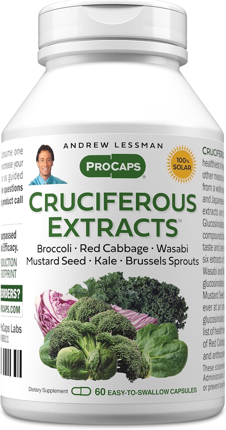 ANDREW LESSMAN Cruciferous Extracts 60 Capsules - High Levels of Glucosinolates and Sulforaphane from Broccoli, Red Cabbage, Mustard Seed, Wasabi, Brussels Sprouts and Kale Extracts, No Additives