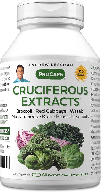 ANDREW LESSMAN Cruciferous Extracts 60 Capsules - High Levels of Glucosinolates and Sulforaphane from Broccoli, Red Cabbage, Mustard Seed, Wasabi, Brussels Sprouts and Kale Extracts, No Additives
