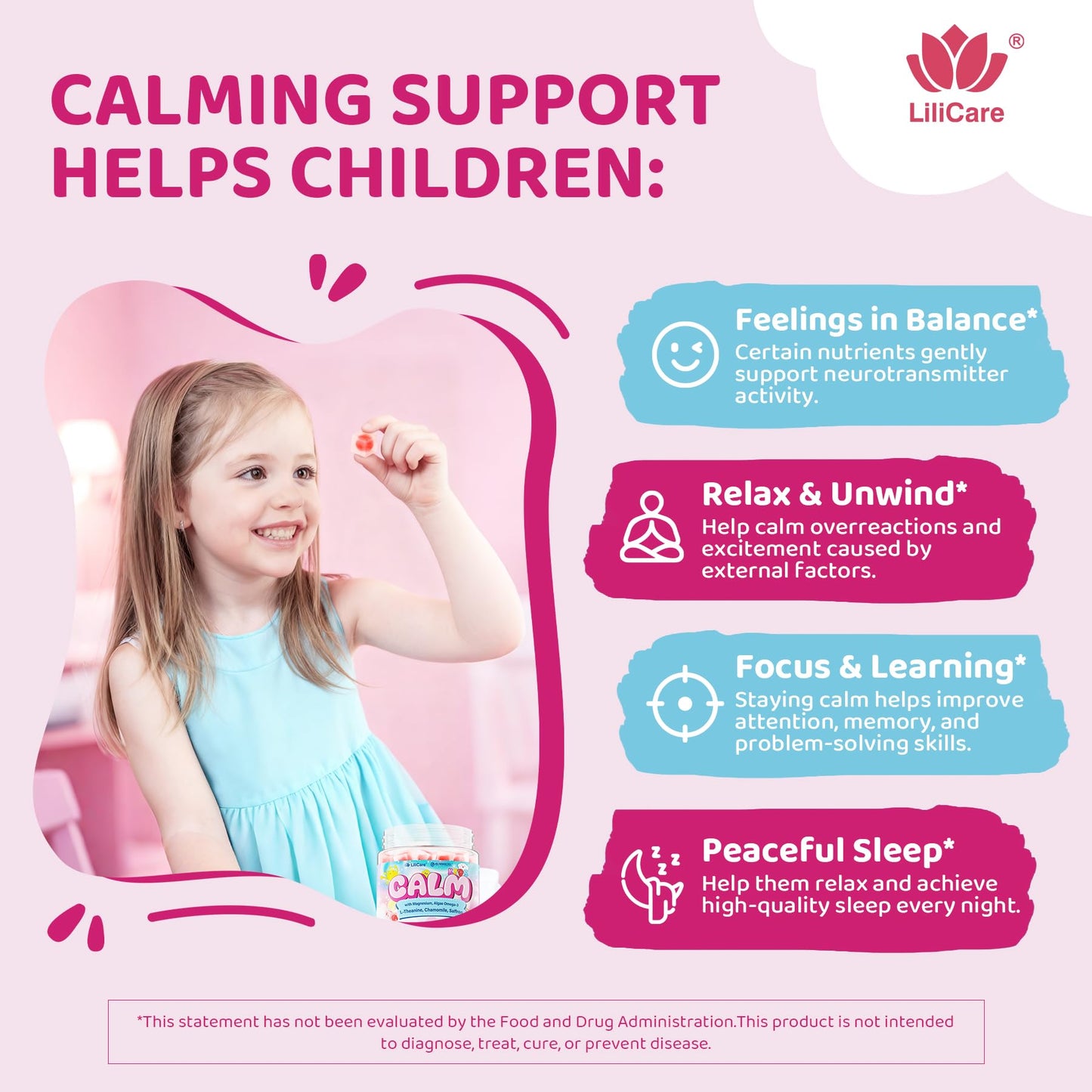 Kids Calm Magnesium Bisglycinate Saffron Gummies + Vegan Omega 3 - Magnesium Glycinate Chelated Supplement for Kids w/L-Theanine & Chamomile, Natural Calming Supplement Focus Gummies Sugar Free, 60ct