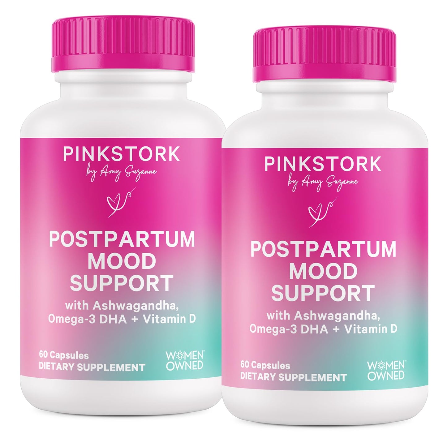 Pink Stork Postpartum Mood Support, 30-Day Supply | Postnatal Supplement for Women, Breastfeeding Friendly, Ashwagandha, Saffron, DHA, Methylated B12, Stress & Cognitive Support