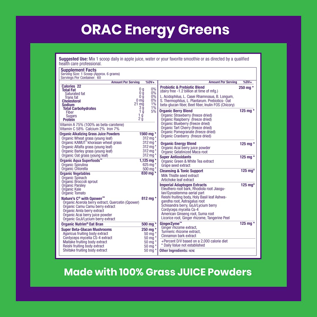 Paradise ORAC Energy Greens Powder Extract, Super Antioxidants, Probiotics for Gut