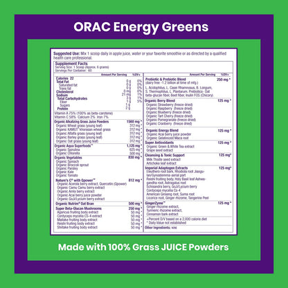 Paradise ORAC Energy Greens Powder Extract, Super Antioxidants, Probiotics for Gut