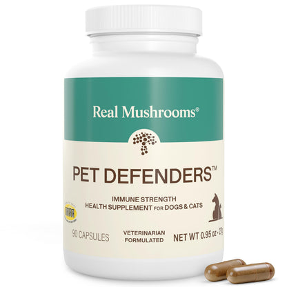 Real Mushrooms Pet Defenders - Dog Immune Support with Reishi, Turkey Tail, Shiitake, Maitake Organic Mushroom Extracts, Chaga - Daily Digestion and Immune Support for Dogs and Cats, 90ct