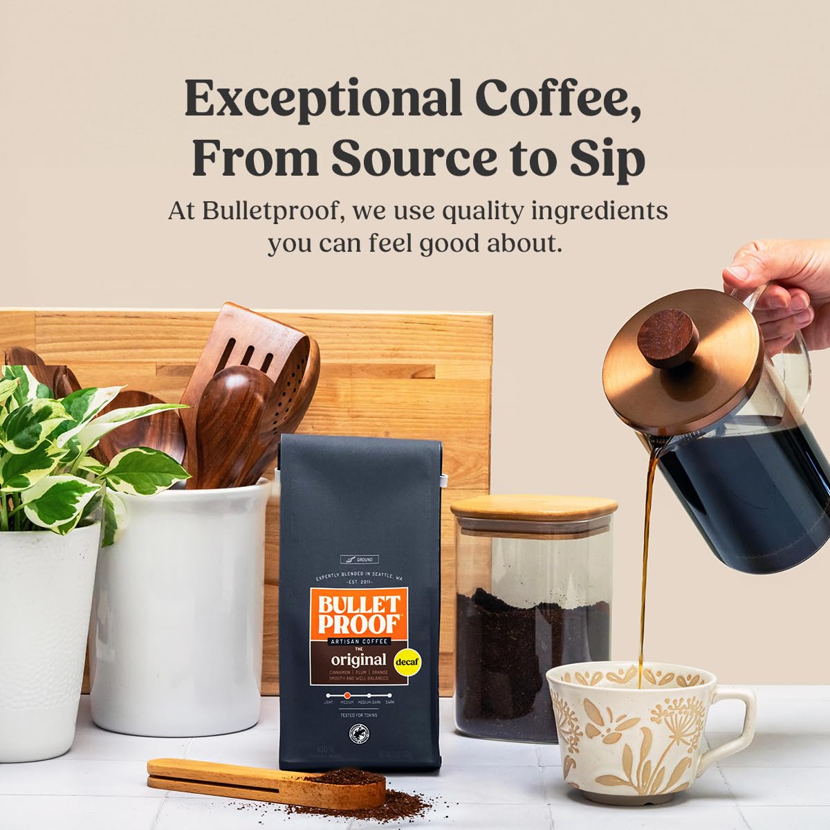Bulletproof Original Medium Roast Ground Coffee,100% Arabica Coffee, Clean Coffee Tested for Toxins, Sustainably Sourced, 12 Ounces