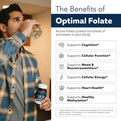 FolinicActive™ Organic Folinic Acid Liquid Drops for Brain, Heart, Nerve & Mood Support - 1700 mcg with B12, B6 & Riboflavin B2 - Tri-Cofactor Absorption System -Berry Flavor Drops, 1fl oz-60 Servings