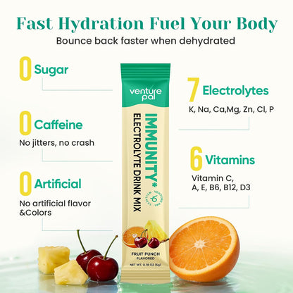 Venture Pal Sugar Free Electrolyte Powder Packets & 2-in-1 Hydration + Immune Electrolytes Powder Packets