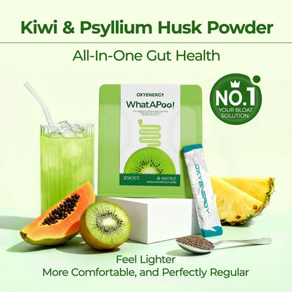 OxyEnergy Psyllium Husk Powder Organic Fiber Powder Supplement for Women & Men, Gut Health Kiwi Powder Flavored Daily Soluble Bloating Relief & Digestive, Vegan, Gluten-Free, Non-GMO, 30 Packets