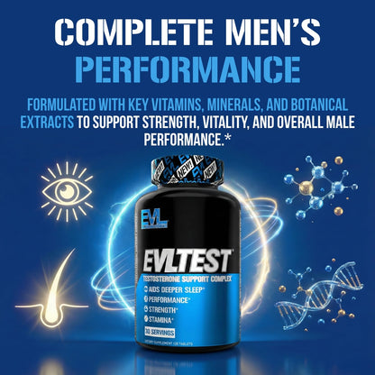 EVL Complete Testosterone Booster for Men - Post Workout Recovery Testosterone Supplement with DIM Plus D Aspartic Acid and Tribulus - EVLTest Estrogen Blocker for Men Post Workout Supplement