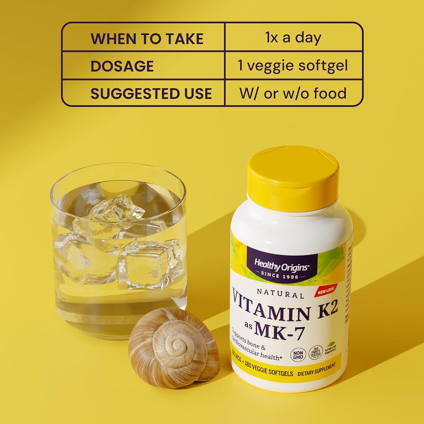 Healthy Origins Vitamin K2 100 mcg (MK-7, Non-GMO, Gluten Free, Cardiovascaular Support, Bone Support), 180 Veggie Gels