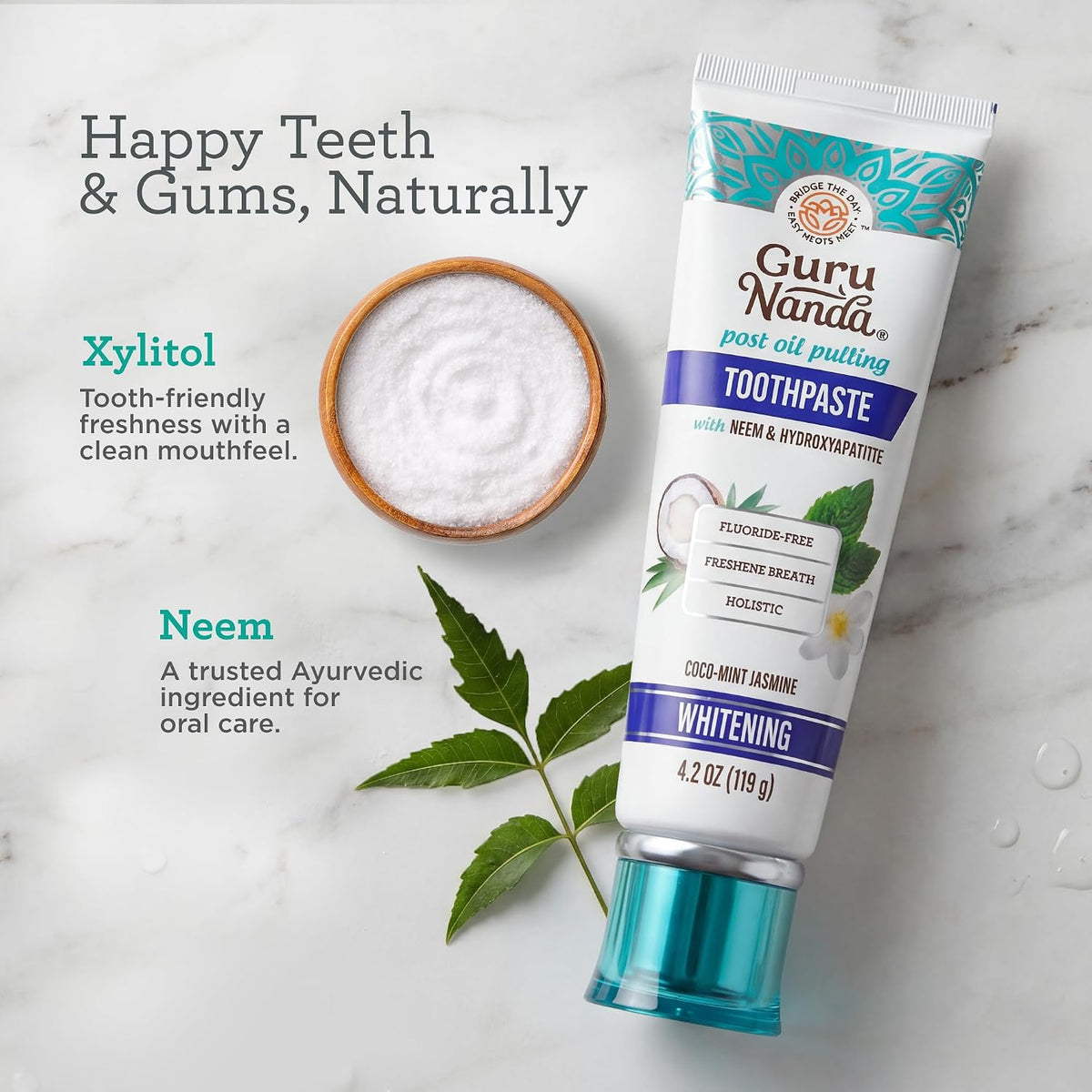 GuruNanda Hydroxyapatite Toothpaste with Neem, SLS & Fluoride Free, 4.2oz