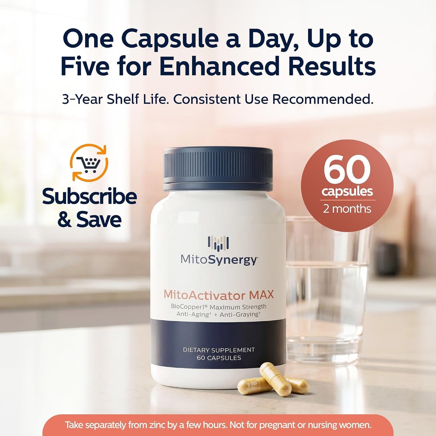 MAX Bioavailable Copper Supplement, BioCopper1 Cuprous Nicotinic Acid, Chelated Copper 2mg, Bio Active Capsules for Energy, Mental Clarity, Healthy Aging, NAD+ and NMN Support, 60 Count
