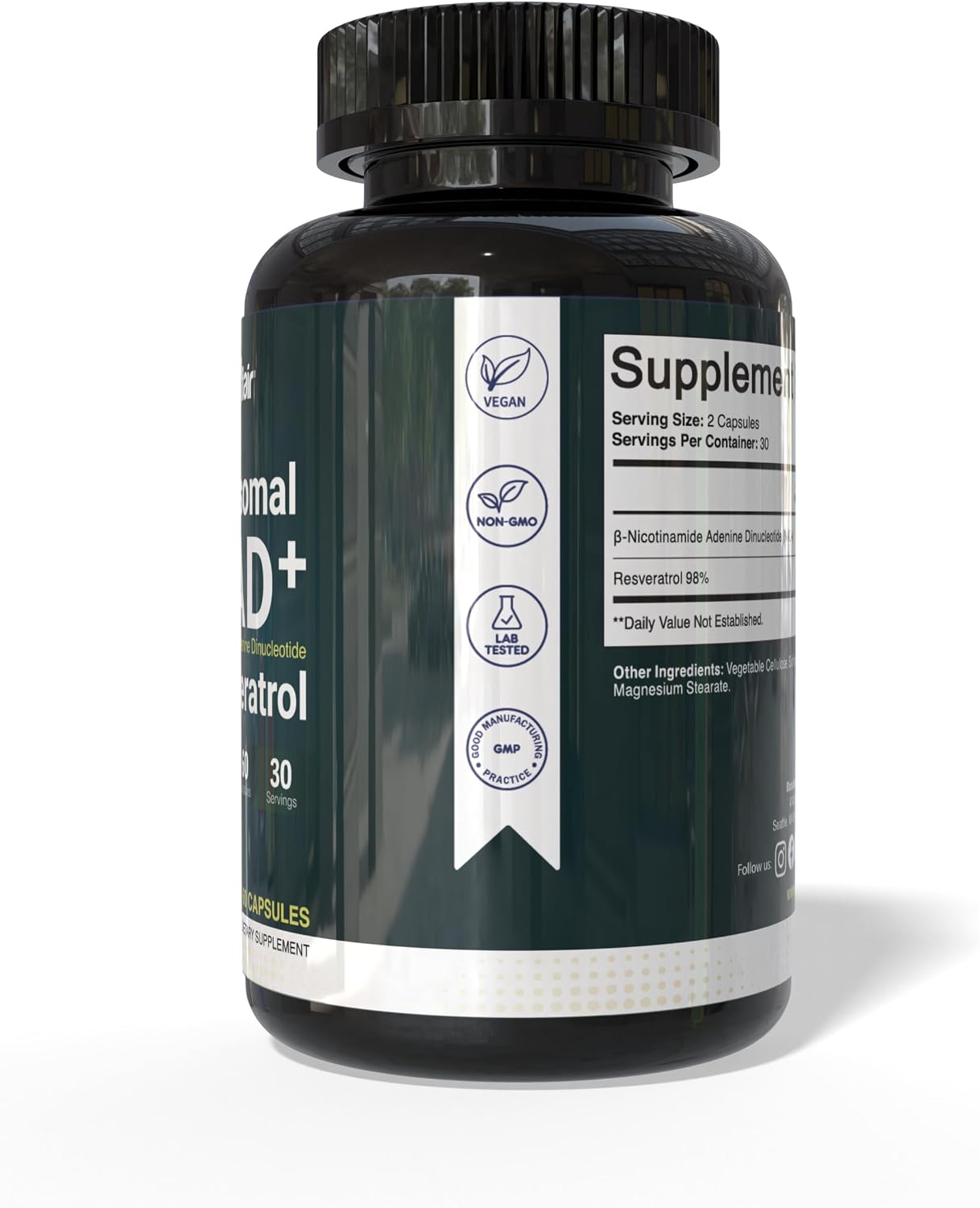 NutriFlair Liposomal NAD+ Supplement with Resveratrol 1000mg per Serving, 60 Capsules – High Absorption, Non-GMO, Made in USA