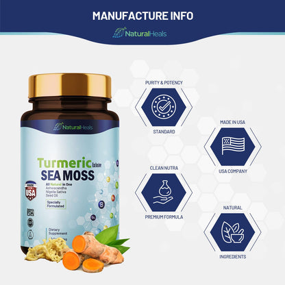 Natural Heals Sea Moss 3000mg: Black Seed Oil 2000mg Ashwagandha 1000mg Turmeric