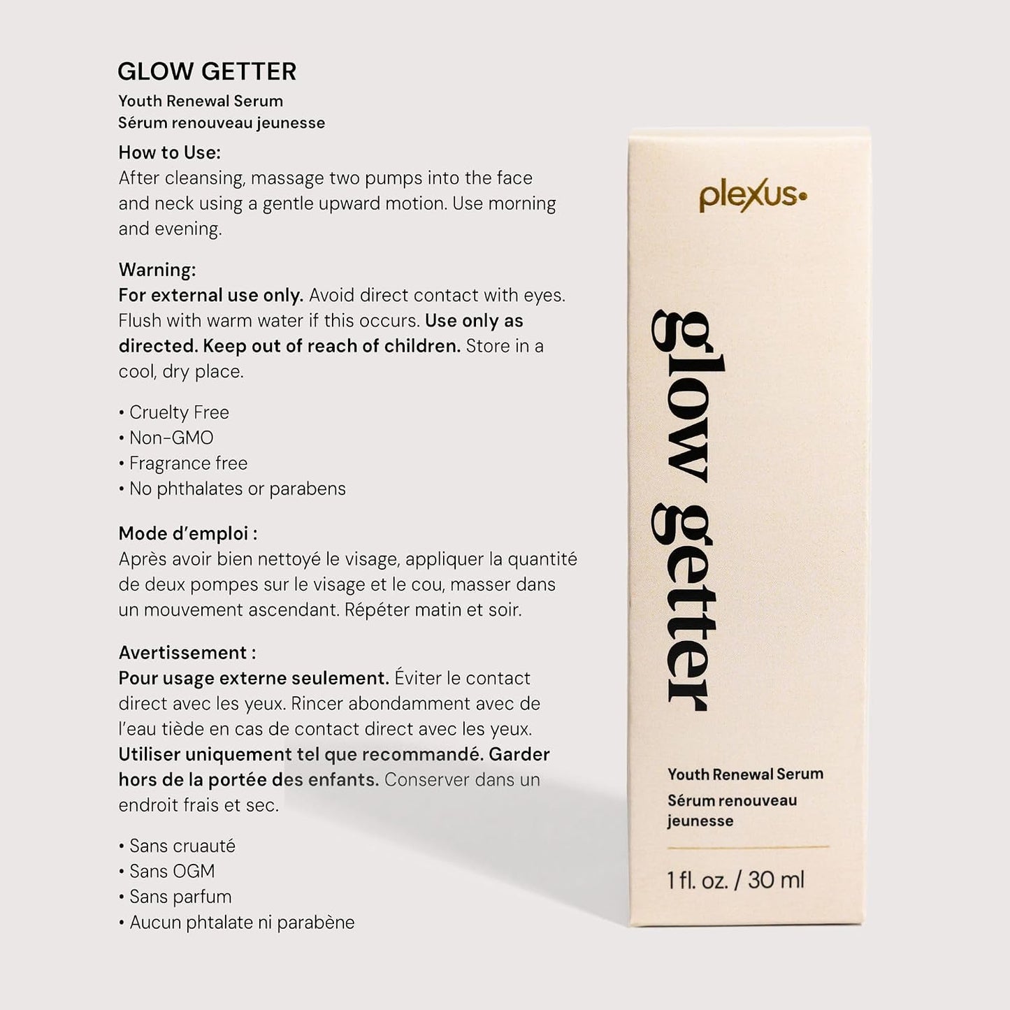 Plexus Glow Getter™ Youthful Renewal Serum | 1 Fl Oz / 30 ml | Firms & Smooths Skin | Peptides, Vitamin C, Hyaluronic Acid | Helps Improve Skin Texture