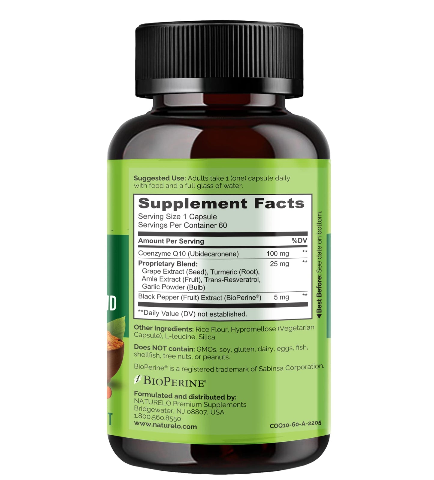 NATURELO Whole Food CoQ10 Supplement, 120 Veg Capsules, Heart Health Blend, Powerful Antioxidant, CoQ10 100mg Supports Energy Production