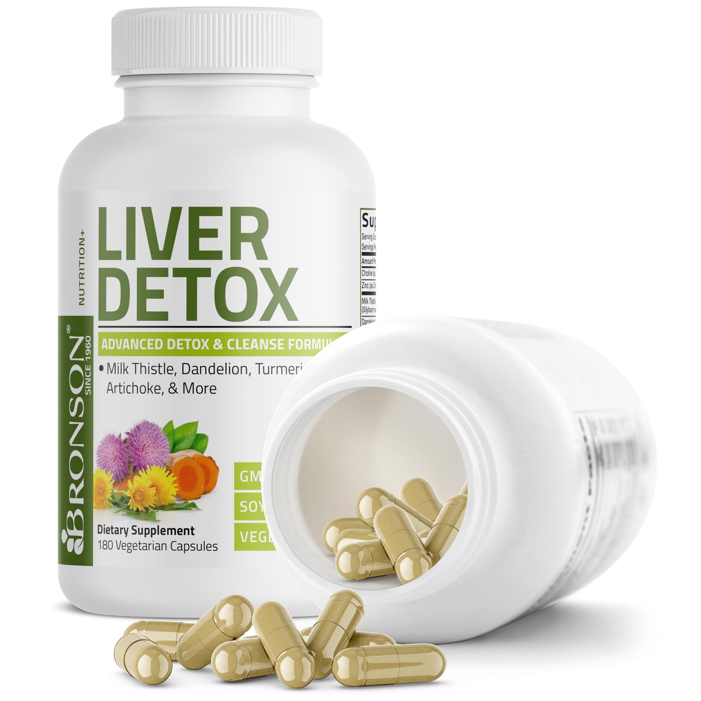 Bronson Liver Detox Advanced Detox & Cleansing Formula 60 Capsules | Liver Health Support with Milk Thistle, Dandelion Extract, Turmeric, Artichoke Leaf & Beet Root, Non-GMO, Soy-Free