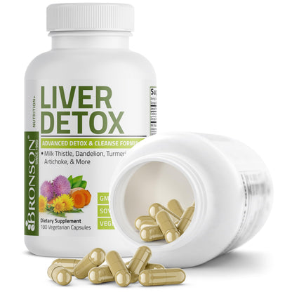 Bronson Liver Detox Advanced Detox & Cleansing Formula 60 Capsules | Liver Health Support with Milk Thistle, Dandelion Extract, Turmeric, Artichoke Leaf & Beet Root, Non-GMO, Soy-Free