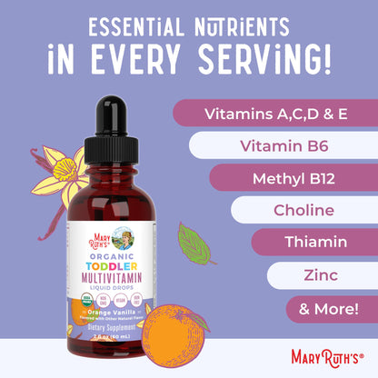 MARYRUTH'S Organics Multivitamin & Multimineral with Iron for Toddlers | USDA Organic | Sugar Free | Multivitamin Liquid Drops for Kids Ages 1-3 | Immune Support | Vegan | Non-GMO | 2 Fl Oz