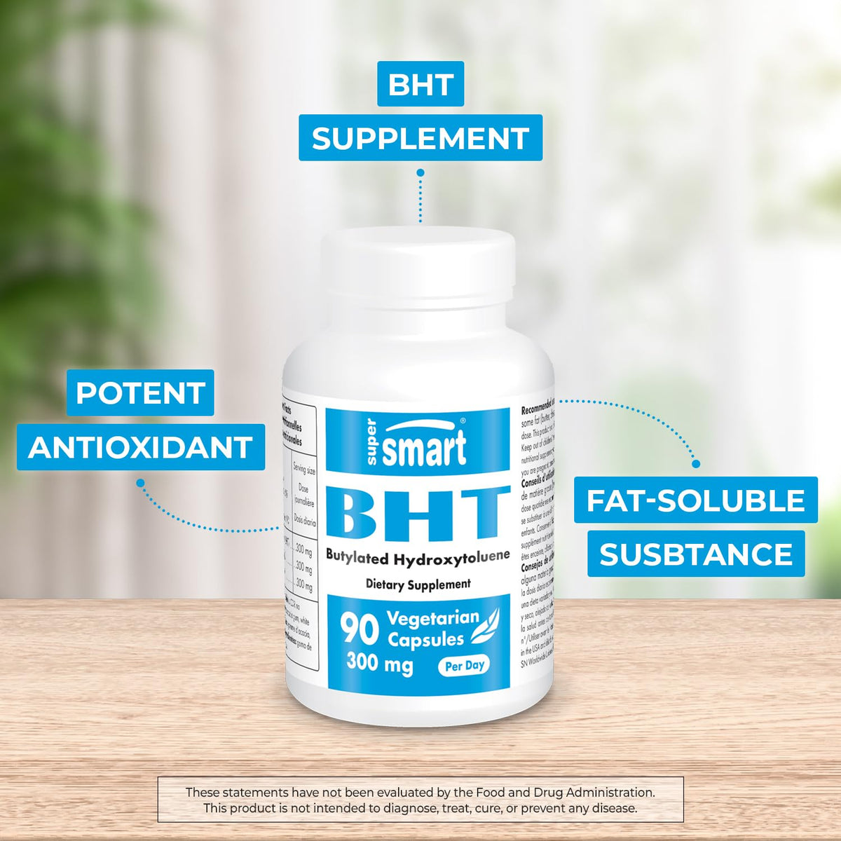Supersmart - BHT 300 mg Per Day - Butylated Hydroxytoluene - Powerful Antioxidant