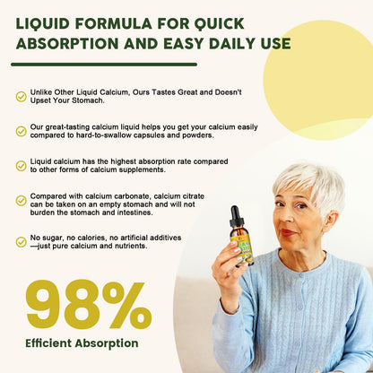 Calcium Citrate 1200 mg with Vitamin D3 Liquid Drops for Women & Men, Calcium Citrate with Vitamin D3 & K2 for Bone Muscle & Teeth- 2 Fl oz- 30 Day Vegan Supply