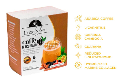 Luxe Slim Cafe Macchiato with Hydrolyzed Collagen & Glutathione, 21g x 10 Sachets