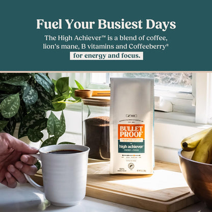 Bulletproof The High Achiever Ground Mushroom Coffee, 10oz (Pack of 3), High Caffeine with Lion's Mane, B Vitamins and Adaptogens for Energy & Focus, Medium-Dark Roast and Bulletproof Original Creamer