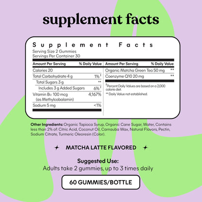 Lemme Matcha Superfood Energy Gummies with Organic Matcha Green Tea, Vitamin B12