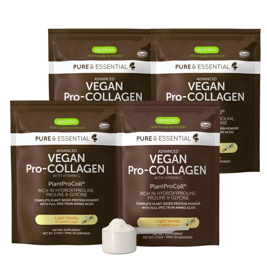 Igennus Advanced Vegan Vanilla Collagen Peptide Powder, Enhanced with Glycine, Proline & Hydroxyproline & Cofactor Vitamin C, Non GMO, Vegetarian Plant Based Collagen Powder Booster, 35 Servings