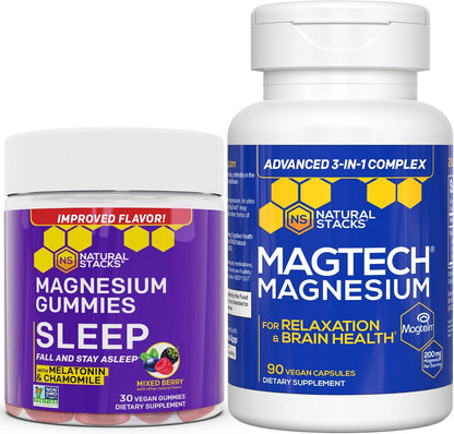 Natural Stacks Magtech + Sleep Magnesium Gummies Bundle - 4 Forms of Magnesium - Supports Relaxation and Brain Health* - 120 Pieces